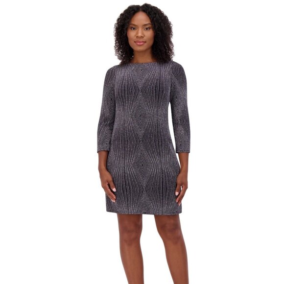 Jessica Howard Glitter-Knit T-Body 3/4-Sleeve Dress – Black & Silver (NWT 6) - Picture 2 of 4